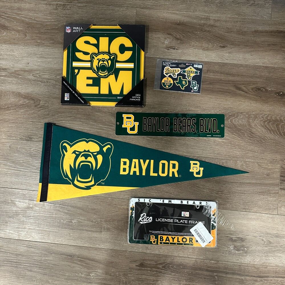 Baylor Bears Merch Bundle! Flag Room Decor Stickers License Plate Frame Wall Art